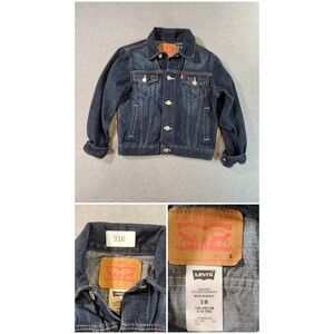 Levis Trucker Jacket Dark Wash Denim Button Up Blue Jeans Coat Small 7747-M72‎